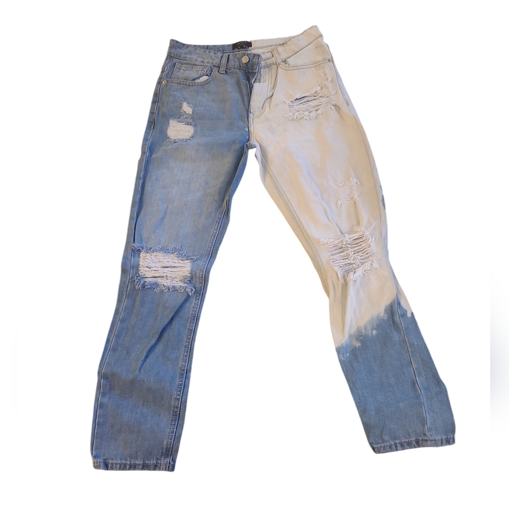 Forever 21 Jeans Slim Fit Ripped Distressed 2 Tone Bleached Mens NWOT